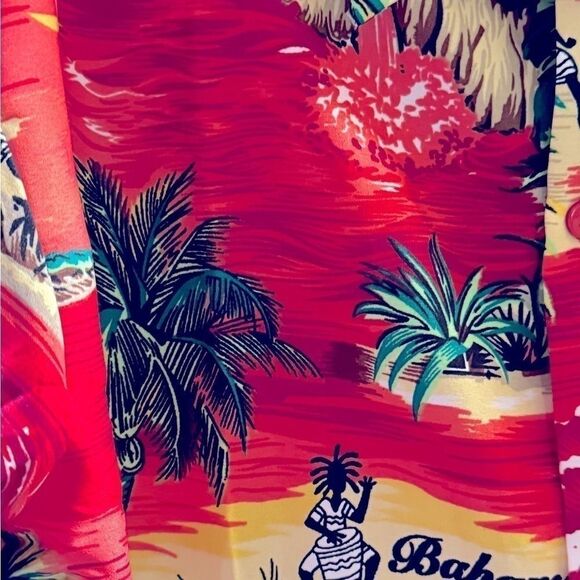 2 for $10 Men’s Blowout Sale Men's RINA Red Caribbean Themed Shirt - Small - Picture 3 of 6